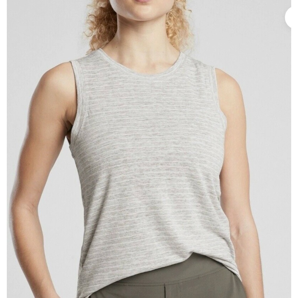 Athleta Womens Breezy Gray Striped Tank Top‎ Sleeveless Athletic Shirt Size S